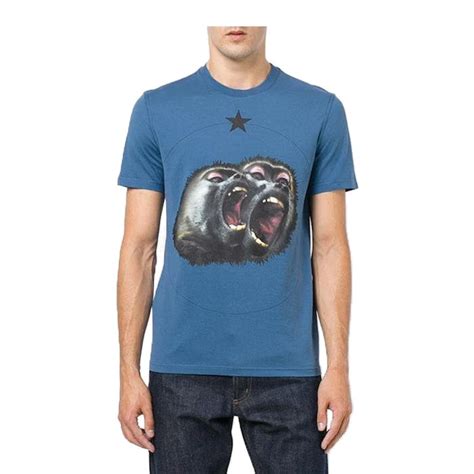 givenchy monkey brothers blue medium cuban fit shirt .